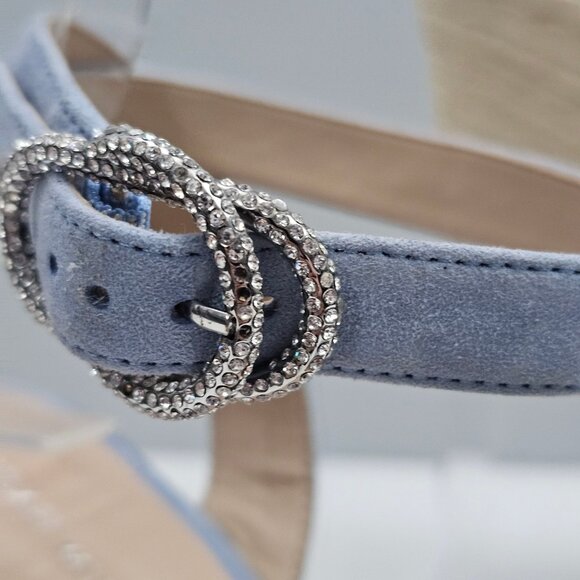 Stuart Weitzman Crystal Buckle Wedge Womens 10 Cornflower Blue Suede Espadrille - Picture 6 of 16